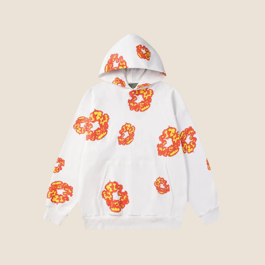 Denim Tears White With Orange Flowers Hoodie