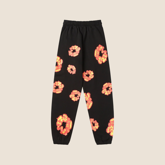 Denim Tears Black With Orange Flowers Sweatpants