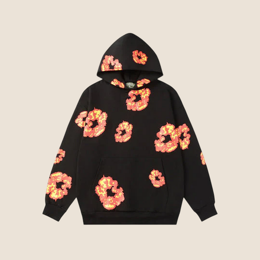 Denim Tears Black With Orange Flowers Hoodie