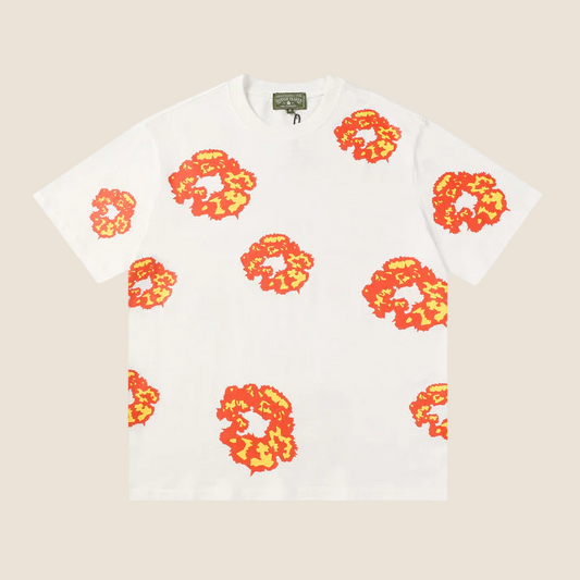 Denim Tears White With Orange Flowers T-Shirt