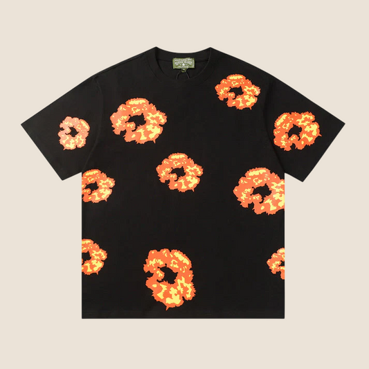 Denim Tears Black With Orange Flowers T-Shirt