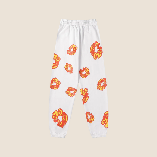 Denim Tears White With Orange Flowers Sweatpants